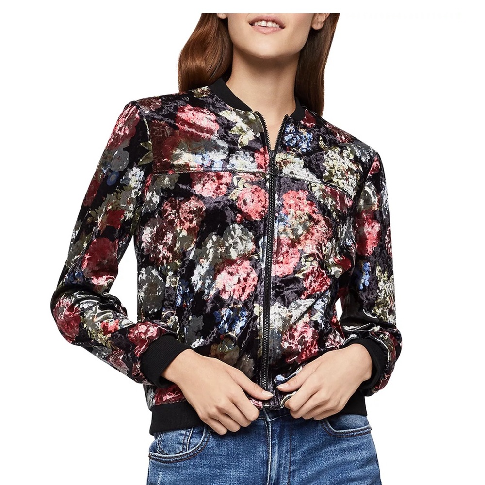 BCBGENERATION Floral Crushed Velvet Bomber Jacket